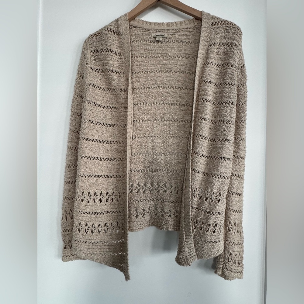 Lucky Brand NWOT Light Beige Striped Knit Cardigan - Picture 2 of 6